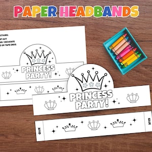 Princess Paper Crown Princess Birthday Party Craft Kids Party Crown Headband Paper Crown DIY Printable Coloring Paper Crown Design Template