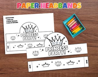 Princess Paper Crown Princess Birthday Party Craft Kids Party Crown Headband Paper Crown DIY Printable Coloring Paper Crown Design Template