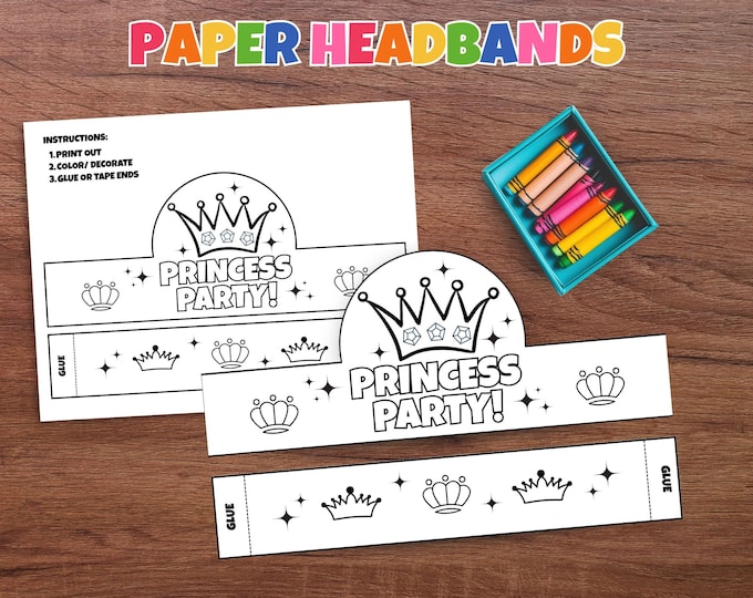 Princess Paper Crown Coloring Printable Kids Craft Princess Birthday ...