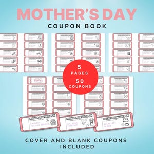 Mothers Day Coupon Book DIY Mothers Day Gift Presents Love Coupon Template Printable Blank Coupon Mothers Day Voucher Mothers Day Activity