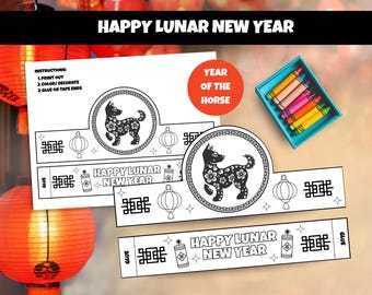Lunar New Year, Year of the Dog, Coloring Paper Crown, Paper Crown Headband, Chinese New Year, Chinese Zodiac, Homeschool Preschool Craft