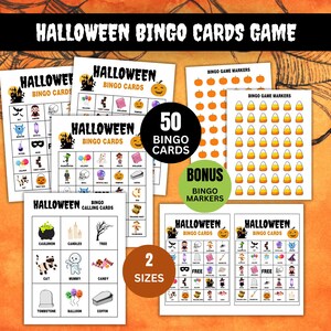 Bingo di Halloween, Cartelle del Bingo, Bingo per famiglie, Stampabili di Halloween, Giochi di Halloween, Pacchetto di Halloween per la classe, Bingo di Halloween per bambini