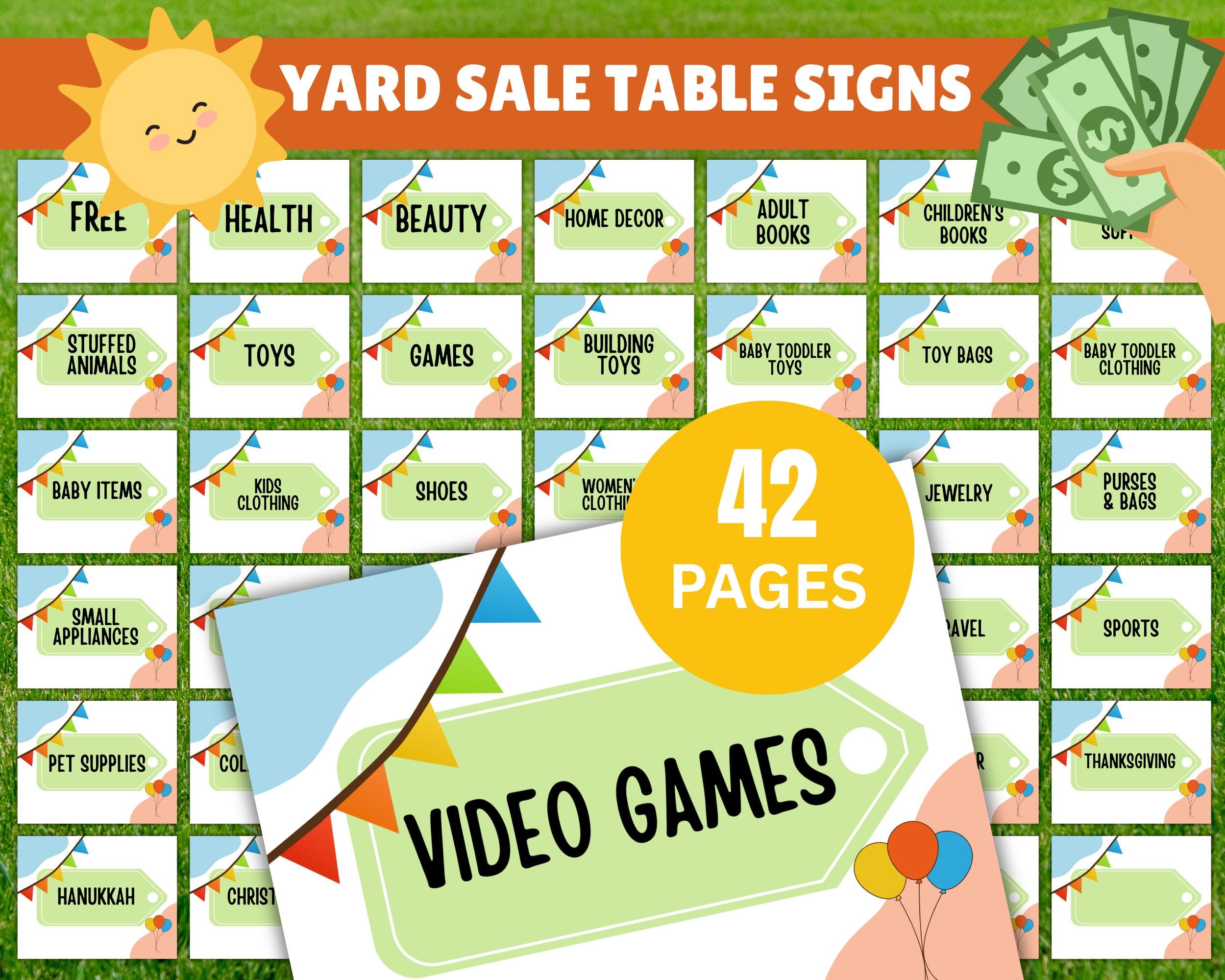 Yard Sale, Garage Sale, Table Signs, Garage Sale Planner, Tag Sale Printable, Yard Sale Sign, Printable Sale Sign, Garage Sale Signs