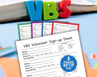 Vacation Bible School, Volunteer Sign Up Sheet, Sunday School, Bible Camp, Kids Bible Study, VBS Printable, VBS Form, Church Printables