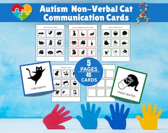 Communication Cards, Cat Themed Emotion Cards, Autism Card, Printable Conversation Cards, Visual Cue Cards, Special Needs, Autism Support