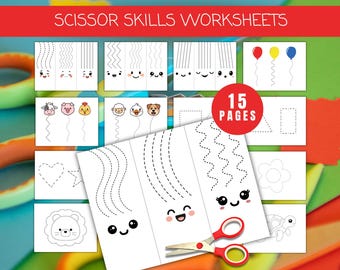 Preschool Scissor Skills Worksheets, Cutting Practice, Homeschool Printables, Montessori Toddler, OT Occupational Therapy, Fine Motor Skills