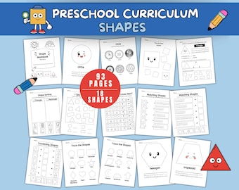 Preschool Curriculum, Preschool Shape Worksheets 93 Pages, Montessori Toddler, Preschool Homeschool Printable, Toddler Curriculum