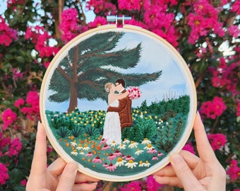 Original Embroidery Portrait | Wedding gift for the couple | Cotton anniversary gift