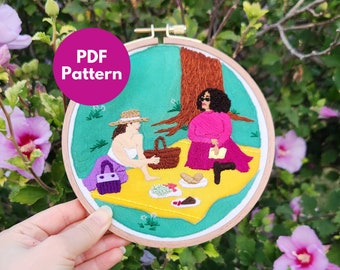 Picnic Embroidery Pattern pdf with video tutorial | Friendship Anne of Green Gables vibes Embroidery | No AI