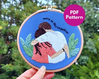 In this Together Couple Hand Embroidery Design | pdf pattern with video tutorials | Round wall art