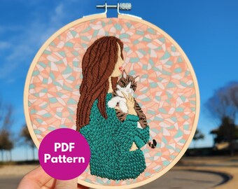 Cat Portrait Embroidery Pattern | DIY Video Tutorials (PDF)