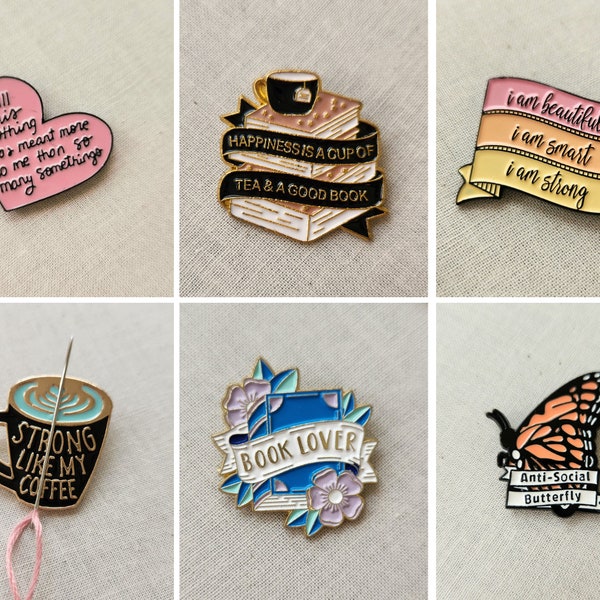 Embroidery needle minders for cross stitch, book lovers, introverts and coffee addicts