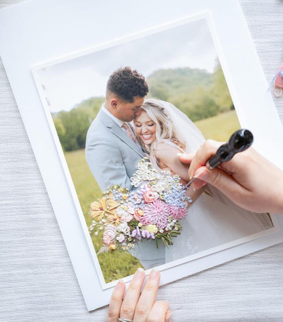 Custom Embroidered Wedding Bouquet Portrait | Cotton Anniversary Gift