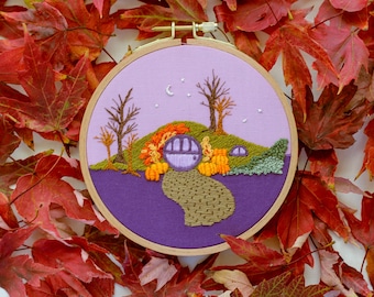 Hobbit Home Fall Embroidery Pattern pdf | Cottagecore LOTR design | Cozy easy craft for autumn