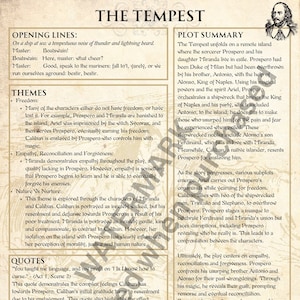 The Tempest - Learning Poster – Plot Summary, Quotes & Themes – Perfect for GCSE AQA English Revision