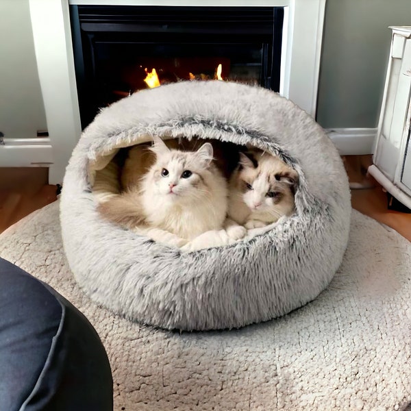 Cosy Calming Cat Cave, Luxury Pet Beds - Fluffy Dog Bed, Anti Anxiety Cat Beds - Soft Plush Pet Beds, Kitten Cave | Gift For Pets