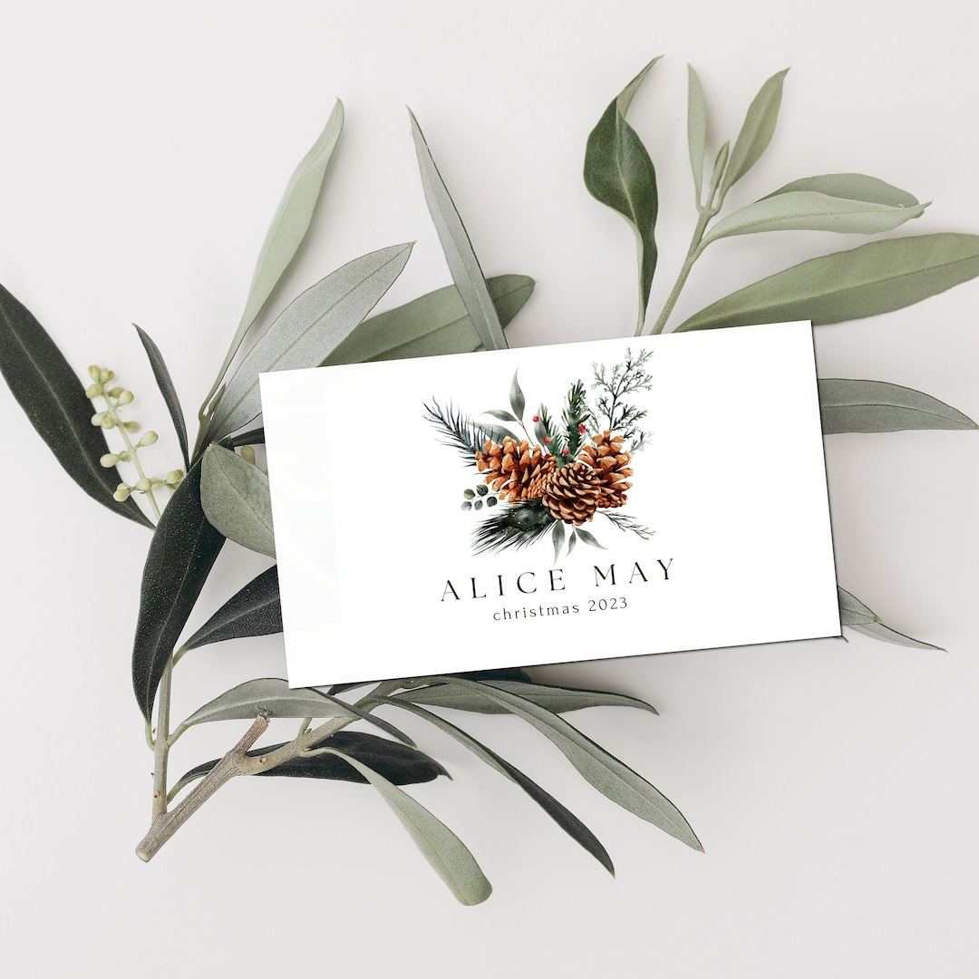 Christmas Name Card Template, Christmas Place Card Printable, Editable ...