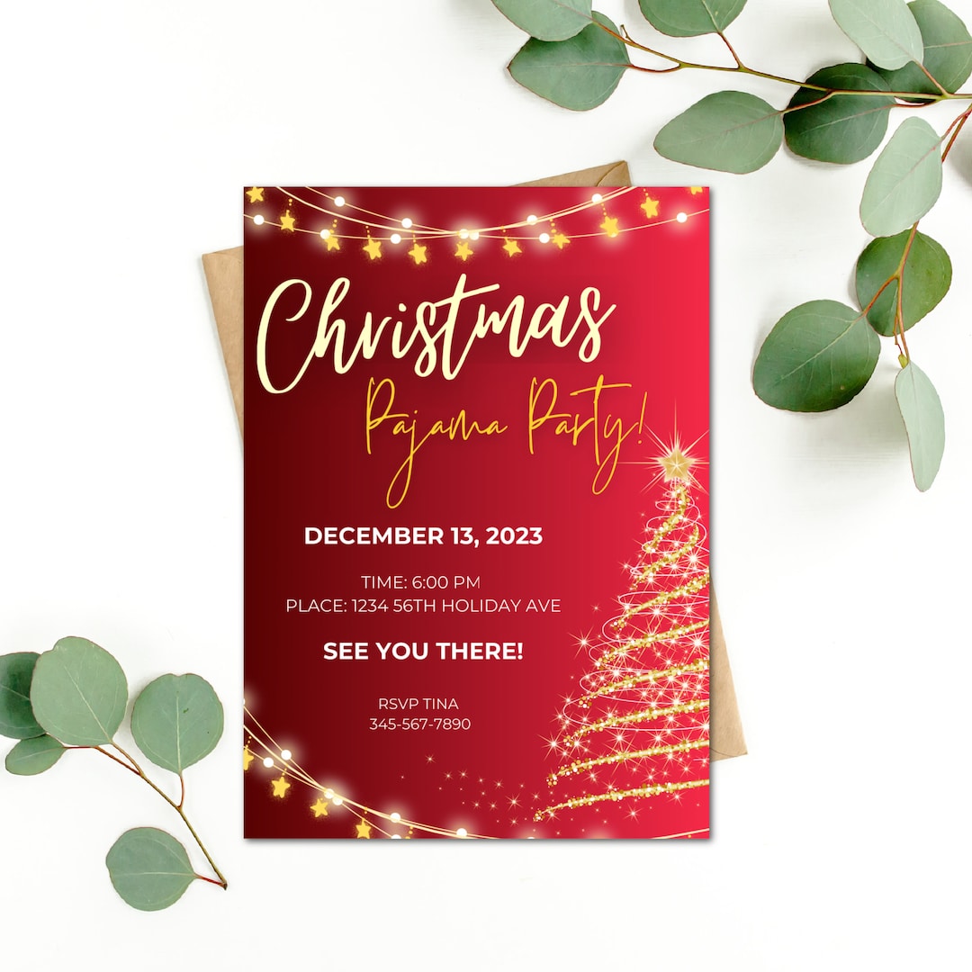 Christmas Pajama Party Invite, Editable Download Invite Template ...