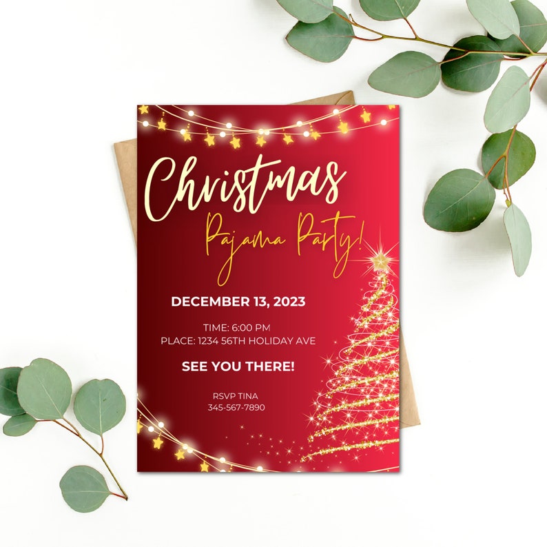 Christmas Pajama Party Invite, Editable Download Invite Template ...