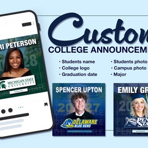 May include: A smartphone screen displaying a social media post announcing a student's college acceptance. The post features a photo of the student, the college logo, the graduation year, and the student's major. The post is titled "AMARI PETERSON" and the college is "MICHIGAN STATE UNIVERSITY".