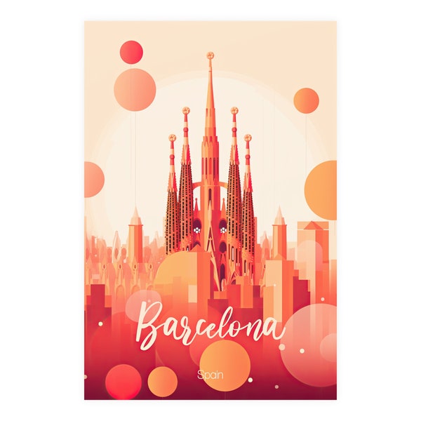 Barcelona, Wall Art, Sagrada Familia, Vintage, 70s, Travel Poster, Gift, Home Decor, Spain, Decor, Artwork, Travel Print