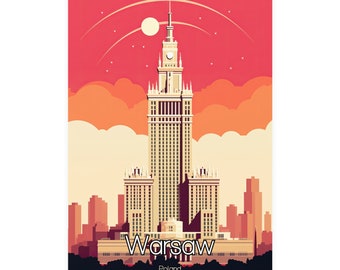 Warsaw, Poland, Palace of Culture, Wall Art, Vintage, 70s, Travel Poster, Gift, Home Decor, Decor, Artwork, Travel Print, Retro, Pop Art