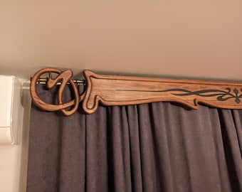 Art Nouveau wooden decorative panel for single or double curtain rod brackets