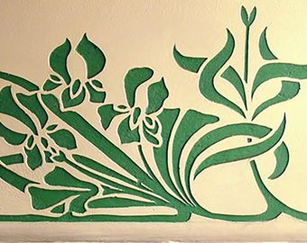 Art Nouveau wall stenсil #83 - Stripe Digital Stencil Templates SVG DXF PDF Vector Files Mylar Cutting Laser, for 1 color