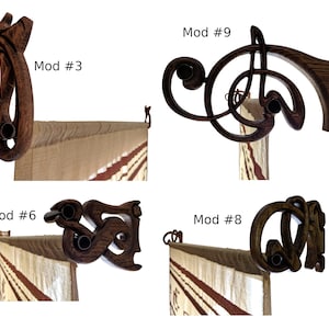 1 soporte para barra de cortina Art Nouveau A&D, soportes dobles para barra de cortina, gancho decorativo, barra de cortina de madera, barra de cortina extra larga