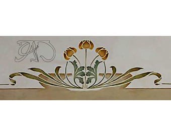 Szablon ścienny w stylu secesyjnym nr 196 – Cyfrowe szablony Stripe, pliki wektorowe SVG DXF, cięcie laserowe Mylar, 2 lub 3 kolory