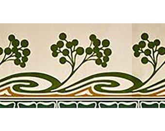 Plantilla de pared Art Nouveau n.° 30 parte 1 - Plantillas de esténcil digital de rayas SVG DXF Archivos vectoriales PDF Mylar Corte láser, para 2 colores