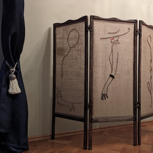 Boho style wooden folding screen, Room divider for studio apartment,  room partition, room divider decor