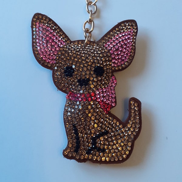 Porte-clés chihuahua en strass, bijou de sac