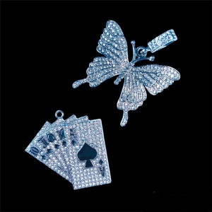 Pendentifs en métal papillon Bling et cartes - strass scintillants - fabrication de bijoux