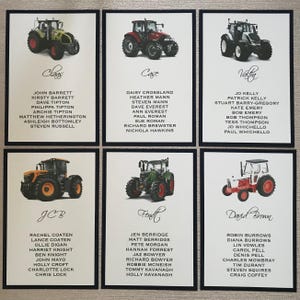 Zitkaart tractor / Landbouwthema tafelkaarten bruiloft / Rustiek platteland bruiloftsdecor / Tafelborden landbouwmachines