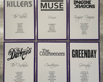 Music Album Table Plan Cards / Music Bands Theme Wedding Table Planner / Vinyl Record Table Signs / Juke Box Singers Seating Chart