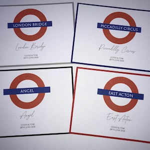 Numeri per tavoli della metropolitana di Londra, inviti per matrimonio alla stazione della metropolitana, cartelli personalizzati con nome da tavolo TFL, qualsiasi linea/stazione della metropolitana