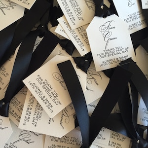 Personalised Wedding Hanger Tags, Bridal Party Name Tags with Satin Ribbon, Reserved Chair Tags, Favour Labels, Gift Tags