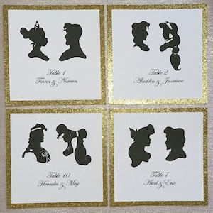 Cartelli da tavolo per matrimonio Disney Couples, numeri da tavolo Disney Fairytale, biglietti da visita per matrimonio La bella e la bestia
