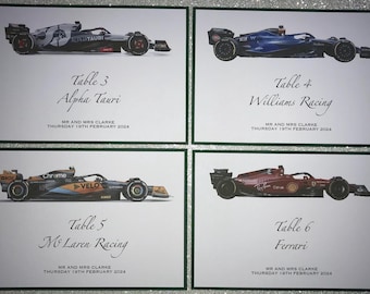 Formula 1 Wedding Table Numbers, F1 Race Car Signs, Any Formula One Teams