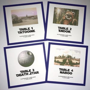 Números de mesa de Star Wars, letreros de boda con temática de ciencia ficción, planetas de Star Wars, impresiones para nombres de mesa, decoración de mesas de boda, tarjetas personalizadas de Star Wars