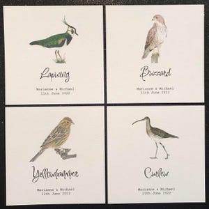 Numéros de table sur le thème des oiseaux, Panneaux de table sur la faune et la flore de la campagne, Mariage à la ferme, Thème de la nature et de la forêt, Cartes de mariage dans les bois, Oiseau de proie