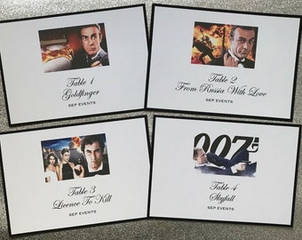 James Bond Movie Table Names, 007 Casino Theme Decor, Personalised MI6 Spy Table Numbers, Secret Agent Cards