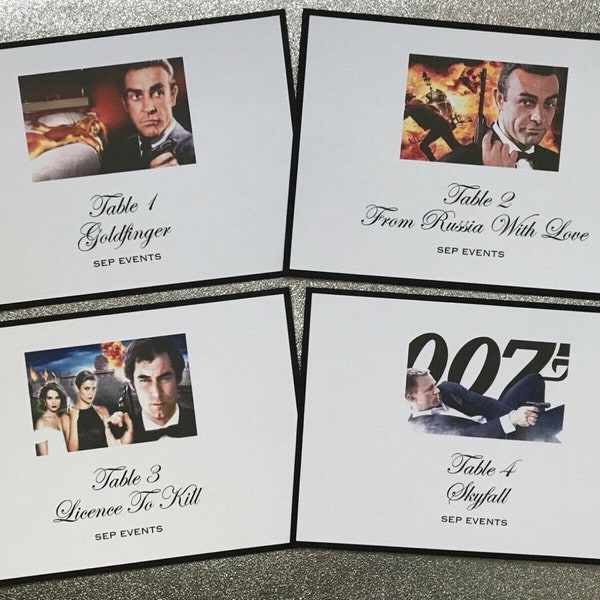 James Bond Movie Table Names, 007 Casino Theme Decor, Personalised MI6 Spy Table Numbers, Secret Agent Cards