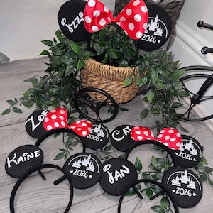Personalised Mickey, Minnie Mouse ears| Disneyland 26, Family holidays, Birthdays, Fancy dress, baby shower, Halloween costumes
