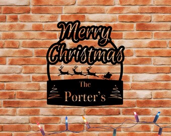 Personalized Metal Merry Christmas Family Name Sign, Metal Sign, Christmas Sign, Winter Gift, Winter Home Accent, Custom Family Name Sign