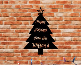 Personalized Metal Happy Holidays Sign, Metal Sign, Door Sign, Christmas Sign, Winter Gift, Winter Entryway Art, Winter Home Accent, Gift