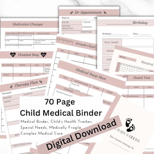 Pink Medical Planner for Special Needs Child | Medically Fragile Health Tracker | Printable Binder for Complex Medical Care & Records