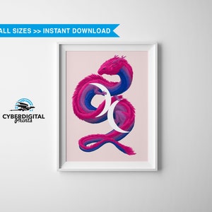 Bisexual Dragon [LGBTQ+ Poster | Rainbow Griffin Poster | Dragons | Wall Decor Print | LGBTQ Pride | Bisexual Sign Design]