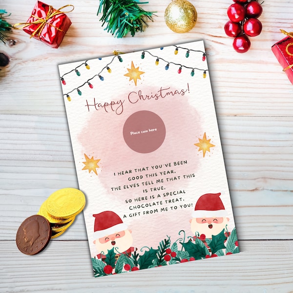 Printable Christmas Chocolate Coin Card | Digital Instant Download | Template Design